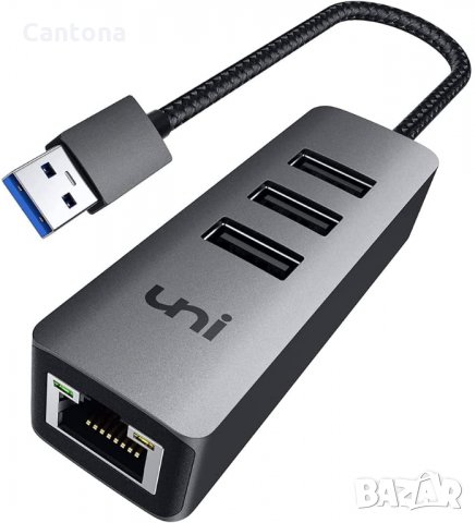 uNi USB  към Gigabit Ethernet адаптер, HUB 3 x USB 3.0, снимка 1 - Мрежови адаптери - 34211200