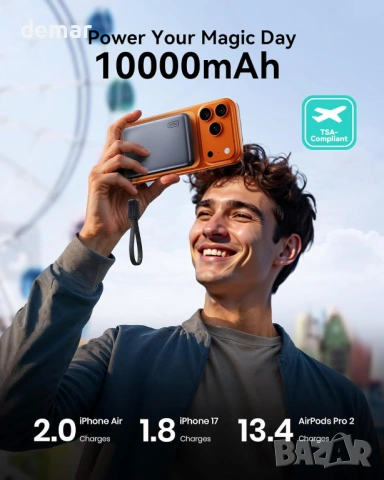 Магнитна външна батерия INIU за MagSafe, 25W Qi2.2 10000mAh, 45W PD, синя, снимка 5 - Външни батерии - 54048581