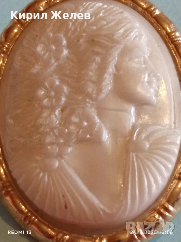 Брошка КАМЕЯ с релефна резба СЕДЕФ Викториански стил 50954, снимка 3 - Други - 52545948