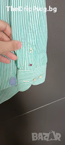 Tommy Hilfiger мъжка риза размер М памук зелено райе , снимка 4 - Ризи - 56227935