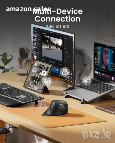 ProtoArc Ергономична мишка EM11 NL Bluetooth презареждаща безжична вертикална връзка с 3 устройства, снимка 2 - Клавиатури и мишки - 51912037