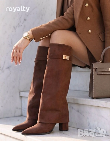 Ботуши на ток - кафяв велур
