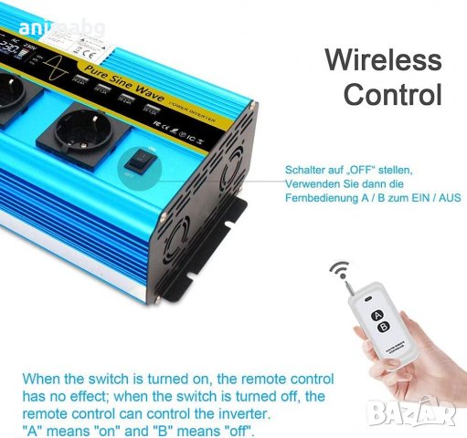 ANIMABG Силов инвертор с чиста синусоида 5kW DC 12V/24V към AC, 220V 230V, снимка 7 - Друга електроника - 37987858