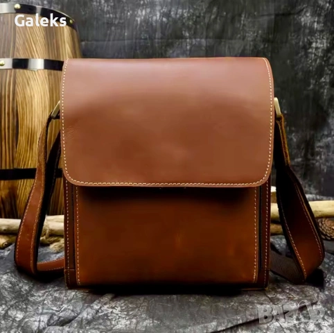 Мъжка луксозна кожена, винтидж чанта /Кафява Crazy Horse* естествена кожа!, снимка 3 - Чанти - 53102550