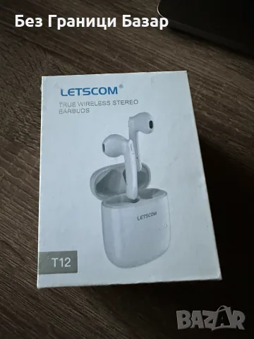 Нови Безжични Слушалки LETSCOM T12 TWS Bluetooth Микрофон Зареждащ Кейс