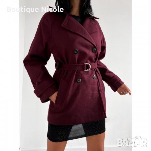 Велурено палто в бордо  , снимка 1 - Палта, манта - 39656422