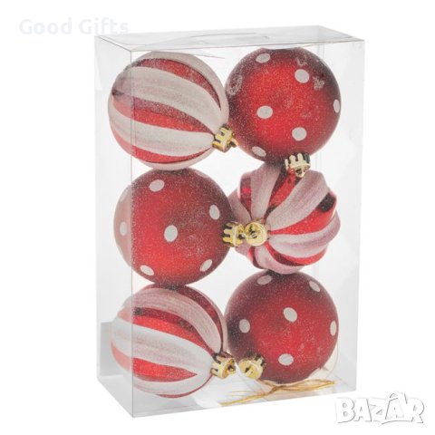 6 броя Комплект Червени коледни топки с точки, 8см, снимка 2 - Други стоки за дома - 42673734