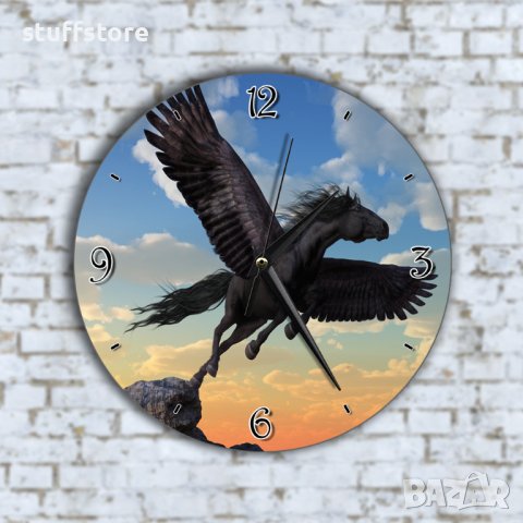 Стенен Часовник - Красив Черен Кон С Големи Крила, снимка 1