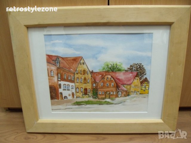 № 5827 стара картина с рамка   - акварел - картон, снимка 5 - Антикварни и старинни предмети - 35064503