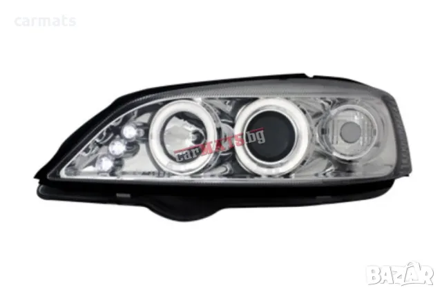 Кристални фарове ANGEL EYES за Opel Astra G (1998-2004) - хром, с лупа и мигачи