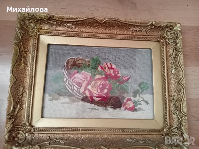 Гоблен "Рози в кошничка", снимка 5 - Гоблени - 44156918