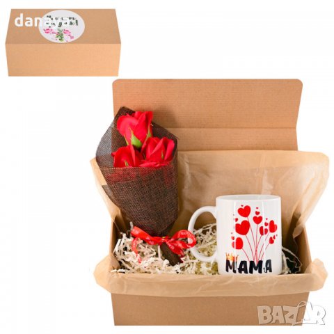 1993 Подаръчен комплект за 8 Март чаша с надпис МАМА и букет червени рози, снимка 5 - Чаши - 31875251