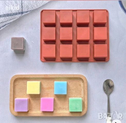 12 куб кубчета квадрат квадрати 3 см силиконов молд форма фондан шоколад гипс сапун бонбони 