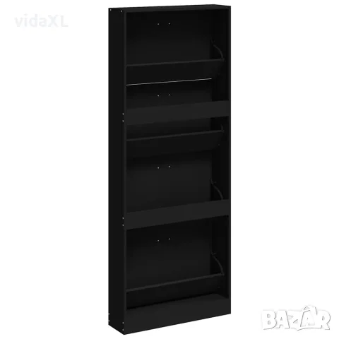 vidaXL Шкаф за обувки, черен, 59x17x150 см, инженерно дърво, снимка 6 - Шкафове - 56147130