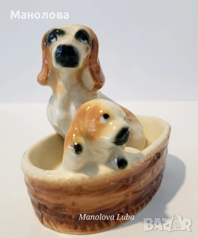Винтидж японски порцеланова фигурка, кученца Шпаньол, снимка 2 - Колекции - 53123677