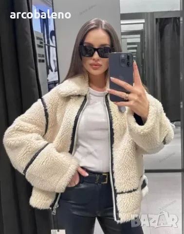 Ново есенно-зимно дамско яке с кожен ревер