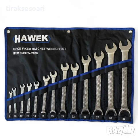 Комплект звездогаечни тресчотни ключове 8 - 32 мм 13 части HAWEK , снимка 3 - Ключове - 50720834