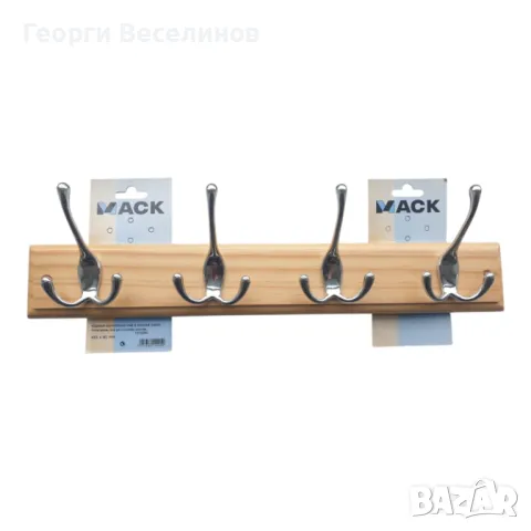 Закачалка, SAM, дървена, с 4 тройни куки, 455х90 мм