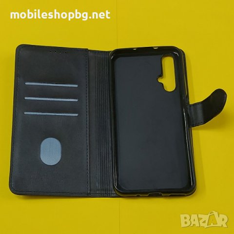 калъф за Huawei Nova 5T страничен със силикон и закопчаване черен, снимка 2 - Калъфи, кейсове - 39960759