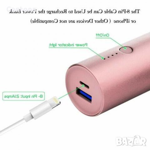 Ултра компактен Power Bank за iPhone, iPad, 5800 mAh, 2.1 A, розово злато, снимка 2 - Външни батерии - 34123912