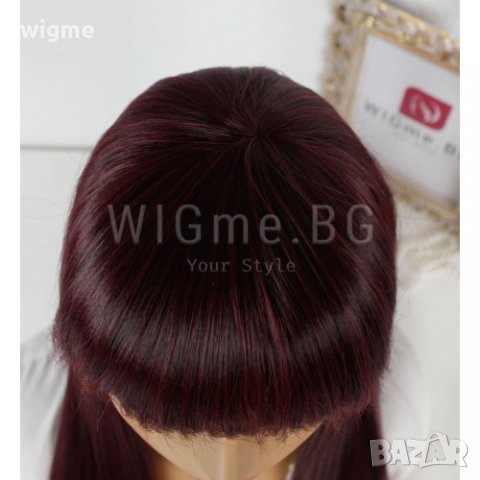 Къса тъмно червена перука с бретон Дона, снимка 6 - Аксесоари за коса - 27788016