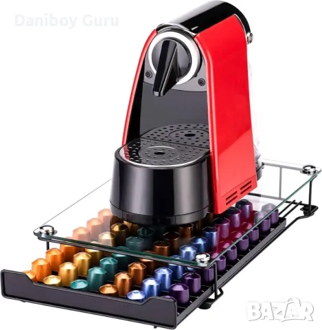 Nespresso поставка за капсули Rice Rat Coffee, органайзер за чекмедже Originaline, закалено стъкло, снимка 2 - Кафемашини - 48506617
