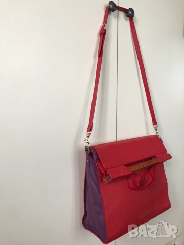 Дамска чанта Fraiche Paris корал червена и лилаво ретро стил дълга дръжка , снимка 5 - Чанти - 40397251