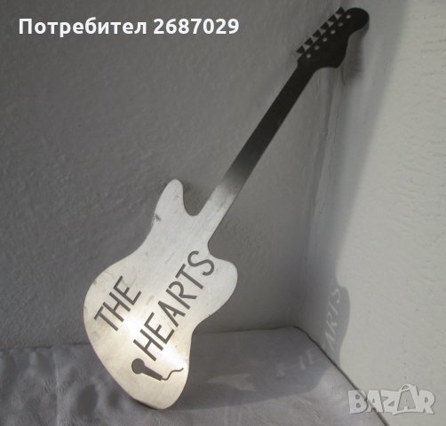  45 см китара за стена the hearts, микрофон - метал, пано, фигура, снимка 1 - Декорация за дома - 29125349