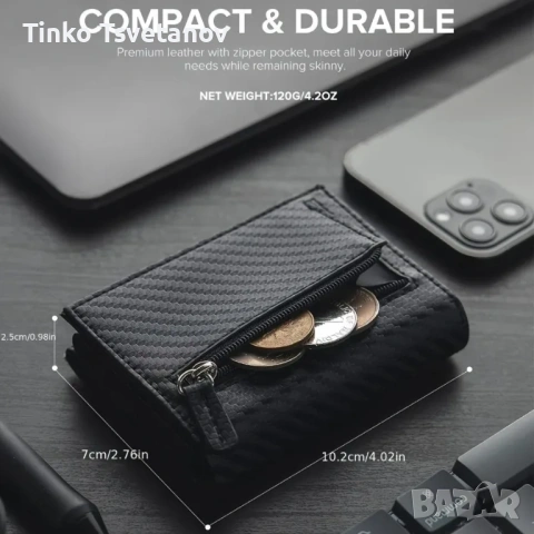 Мъжки Портфейл Кожа Карбон , снимка 2 - Портфейли, портмонета - 54043461