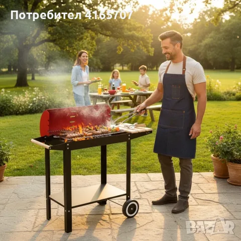 Градинско барбекю на колела, емайлирана стомана, 4 степени + Подарък 3 прибора, снимка 2 - Барбекюта - 56213269