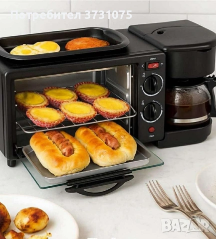 Печка, тостер и кафемашина – 3в1 TV1053+ Подарък Компактен грил и сандвич преса 2 в 1 TV594