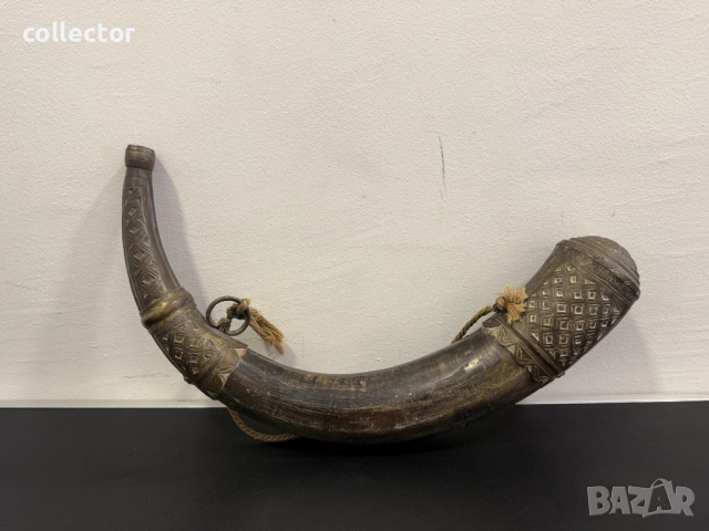 Голяма автентична барутница от рог. №8141, снимка 2 - Антикварни и старинни предмети - 54331255