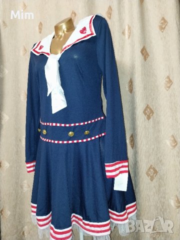 L Тъмно син моряшки дамски костьом/ рокля /, снимка 3 - Рокли - 42859035