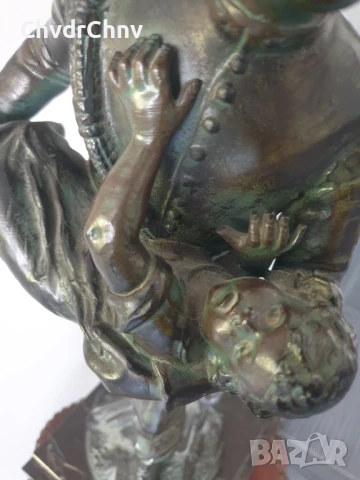 54см-14кг Moreau статуетка/стара френска бронзова скулптура/фигура на пожарникар с момиченце, снимка 7 - Антикварни и старинни предмети - 51320744