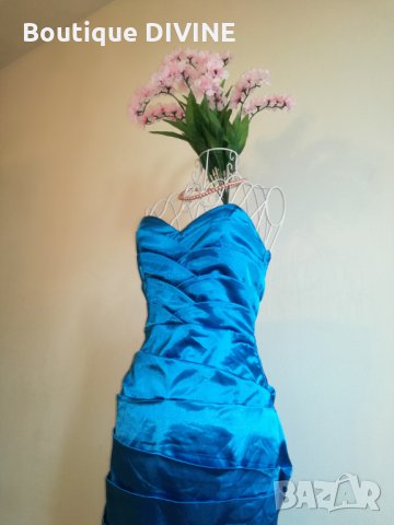 Синя сатенена рокля, снимка 4 - Рокли - 29088825