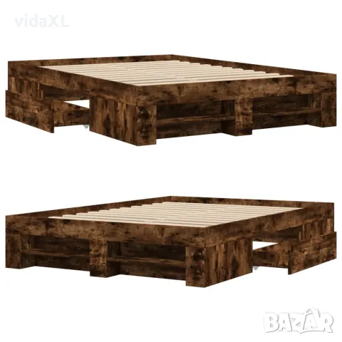 vidaXL Рамка за легло без матрак опушен дъб 120x200 см инженерно дърво, снимка 8 - Спални и легла - 56146896