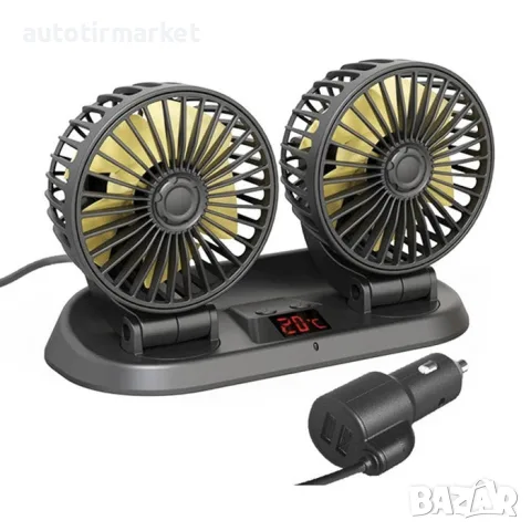 Вентилатор Двоен С Термометър 12 – 24V – T445