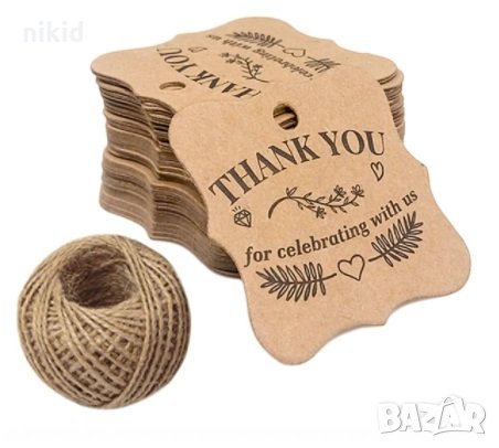 50 бр Thank You квадратни Тагове табелки етикети картонени за подаръци ръчна изработка украса