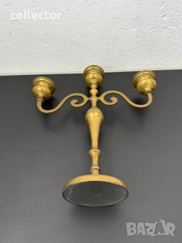 Ретро бронзов свещник с три рамена. №7607, снимка 9 - Колекции - 52373536