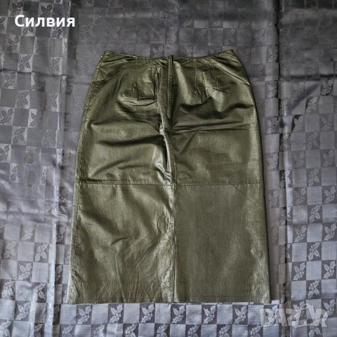 Дълга кожена пола телешка истинска естествена кожа 42 номер M-L размер, снимка 5 - Поли - 52409692