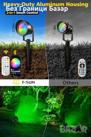 Нови RGB градински прожектори IP65 с дистанционно и Bluetooth 2 броя комплект, снимка 7 - Външни лампи - 54155307