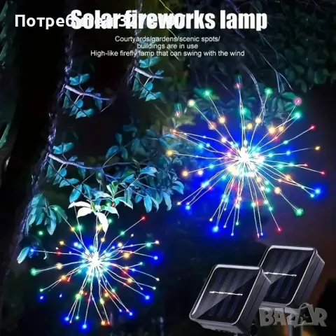 Fairy Tale Star Burst,LED соларна 8-режимна димируема висяща лампа,90-светлини, снимка 2 - Соларни лампи - 49421635