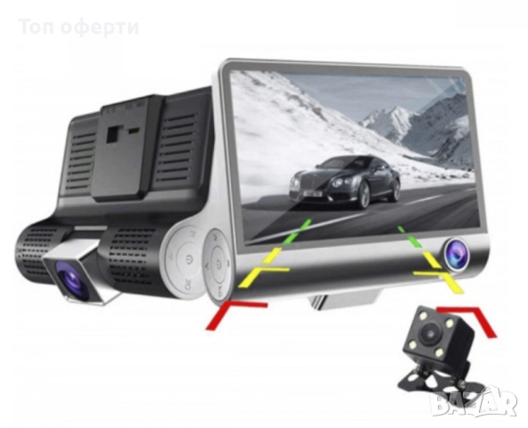 Видеорегистратор Full HD 1080P с 3 Камери и 4 Дисплей – Предна, Задна и Вътрешна Камера, Нощно Вижда, снимка 4 - Аксесоари и консумативи - 52671080