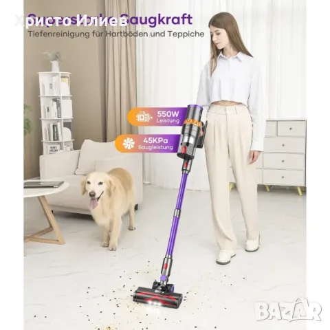 Вертикална прахосмукачка Chebio V18 550W с 2 батерии, снимка 3 - Прахосмукачки - 56273492