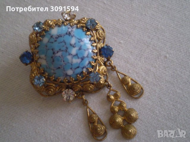 Старинна  Дамска брошка  с Мурано СТЪКЛО, снимка 11 - Антикварни и старинни предмети - 37316866