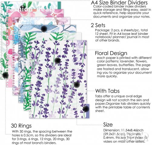 Комплект 12 броя разделители за тетрадка / тефтер размер A4 Органайзер, снимка 4 - Други - 33693845