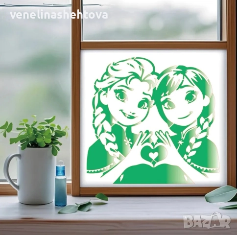 Елза и Ана голям шаблон стенсил за декорация на торта скрапбукинг текстил дърво , снимка 2 - Други - 52797125