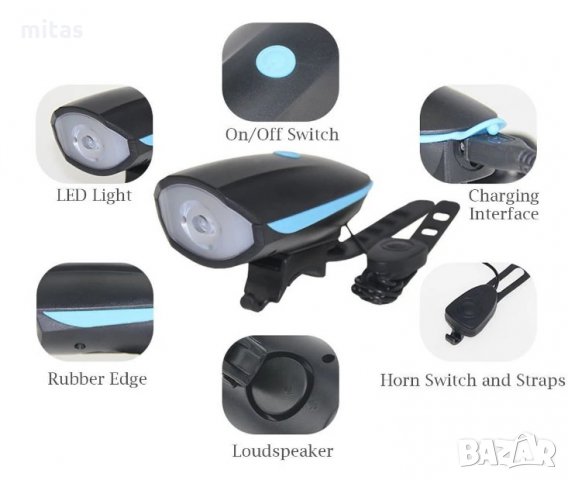 Предна LED светлина за велосипед с USB зареждане и Електронен звънец, снимка 7 - Аксесоари за велосипеди - 29395374