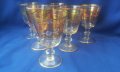 Комплект 6 чаши, калиево стъкло, златни кантове, ръчна гравюра, снимка 1 - Чаши - 36869395