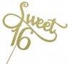 Sweet Sixteen Сладки 16 години мек златист сребрист черен брокатен топер украса табела за торта, снимка 2